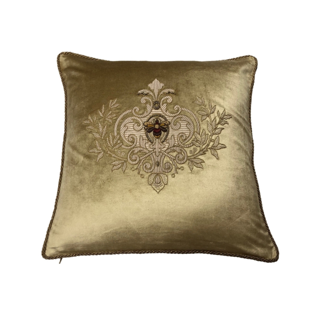 Sanctuary Cushion Cover - Hand Embroidered Velvet Gold Emblem image 0